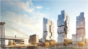 A rendering shows the exteriors of ODA New York’s residential project in South Williamsburg.