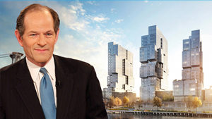 Eliot Spitzer and a rendering of the 420 Kent Buildings