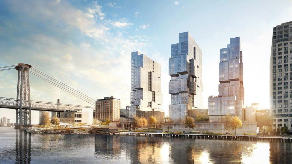420 Kent Buildings Exterior on Waterfront - Three-tower development with a multi-dimensional, cubist aesthetic