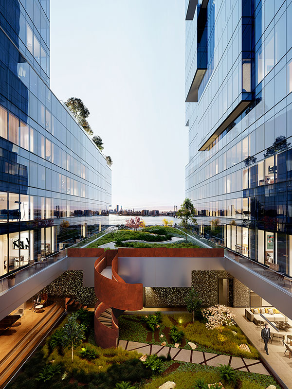 Open air, elevated courtyard at 420 Kent