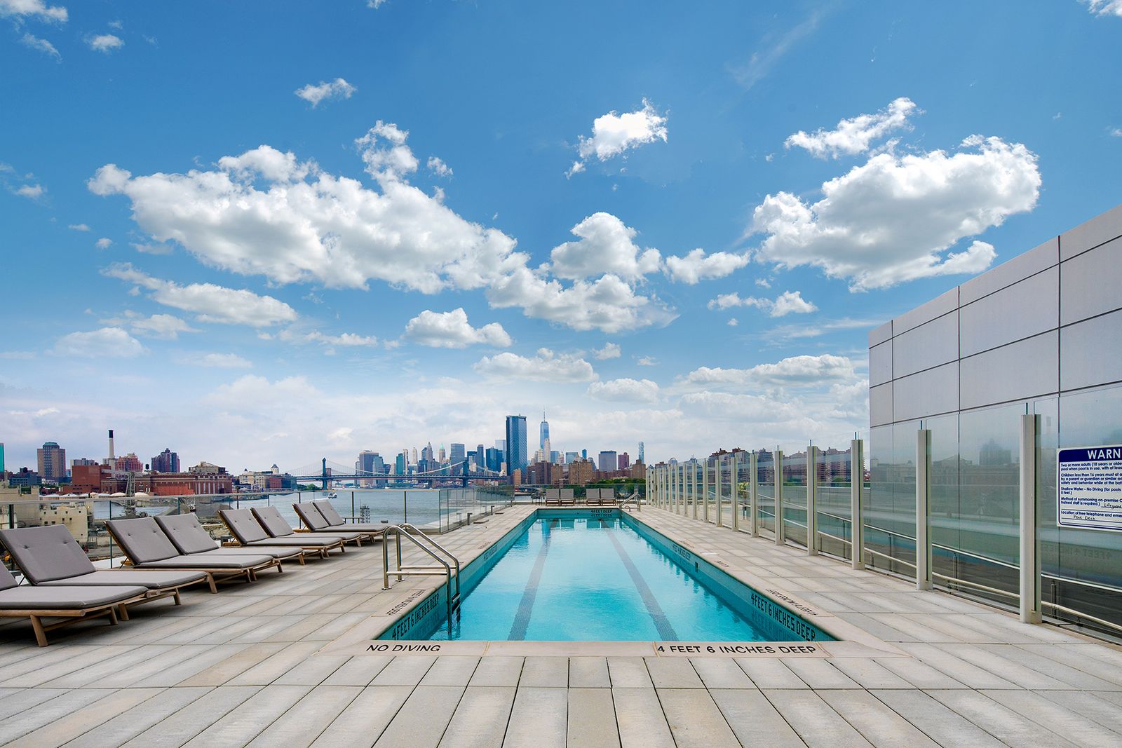 420 Kent Pool with loungers, river and city views